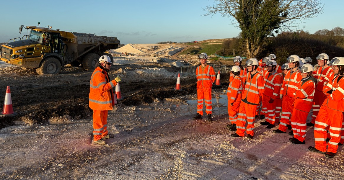 First year archaeology students from the University of Winchester visit the M3 junction 9
