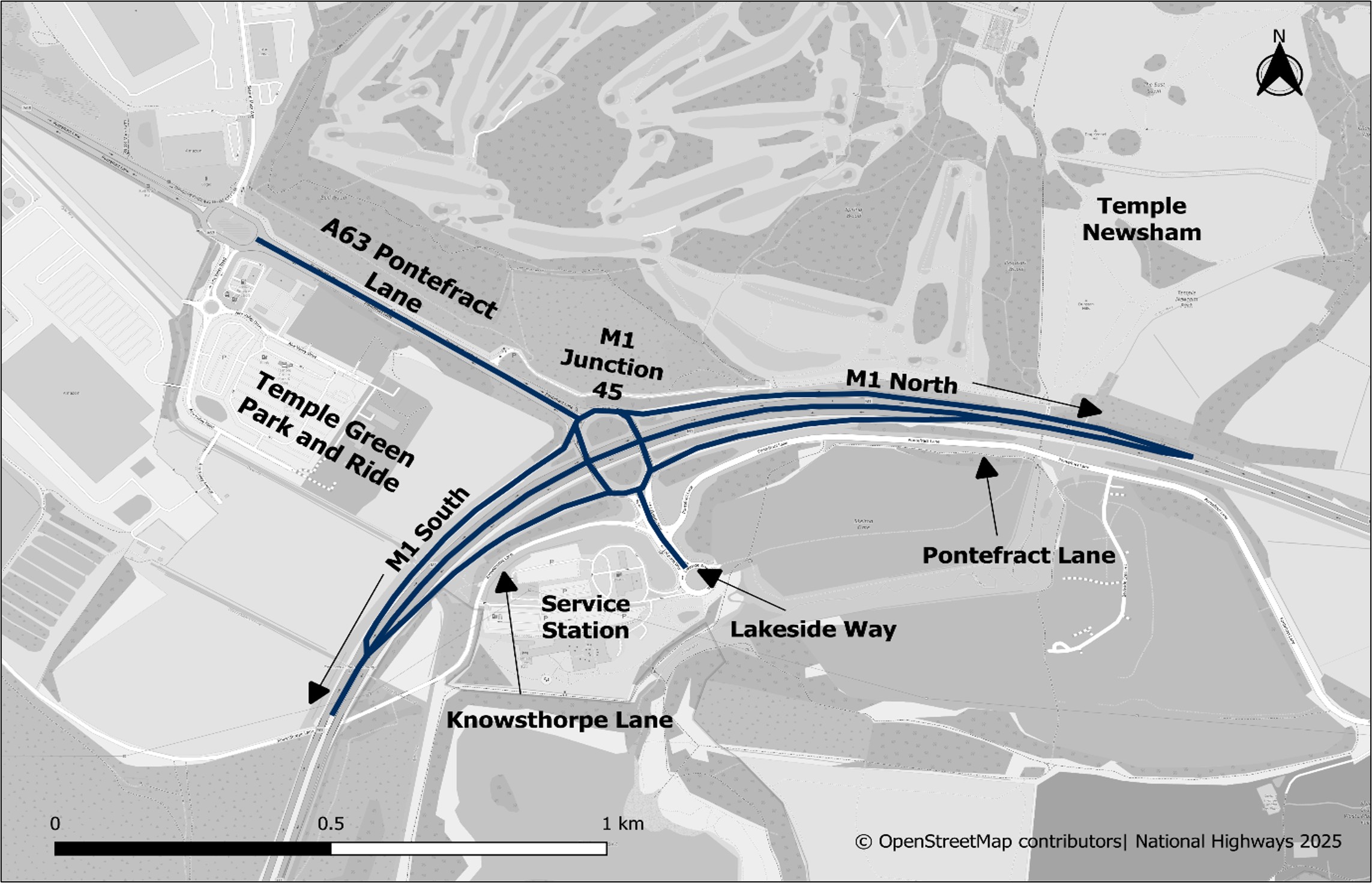 M1 junction 45 location map